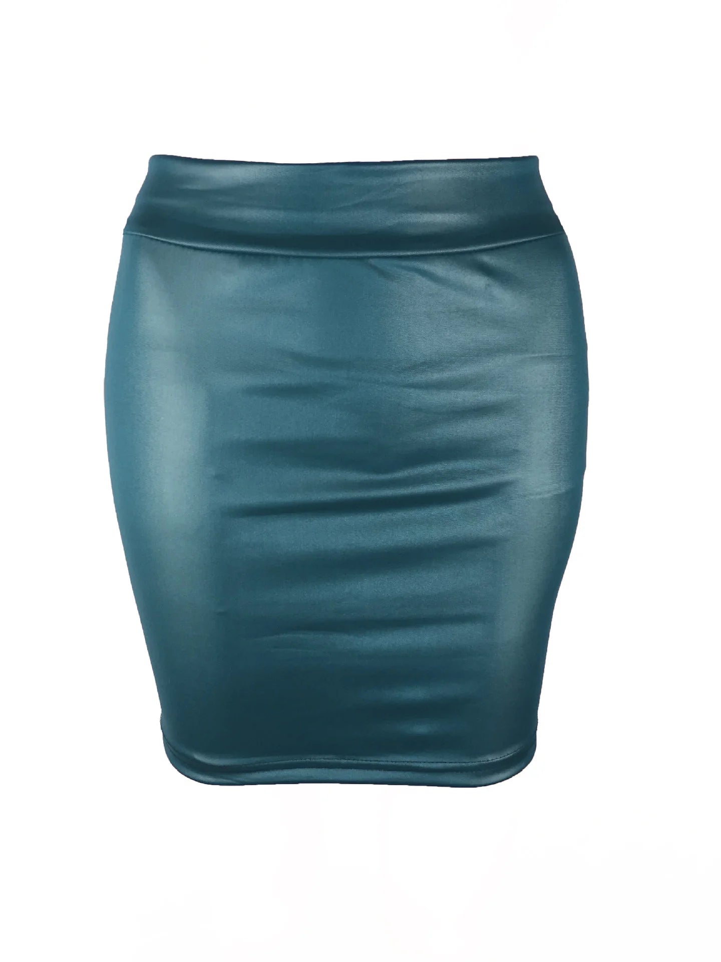 Teal leather skirt on a white background