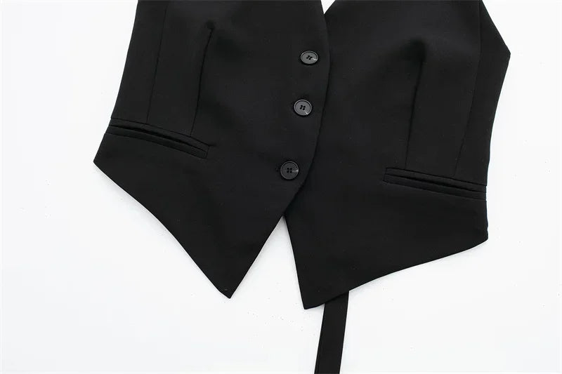 Black blazer with buttons on a white background