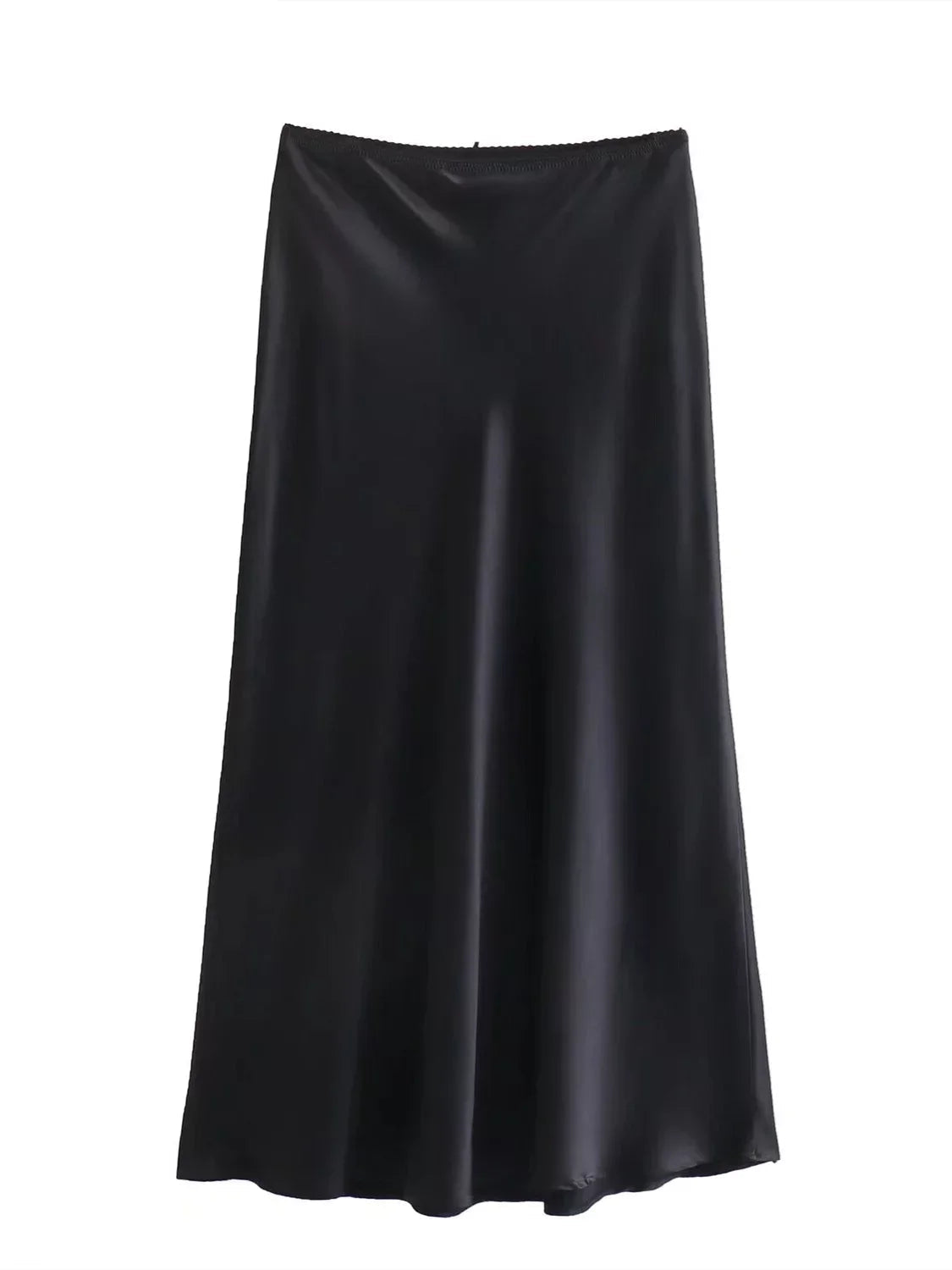 Black satin skirt on a white background