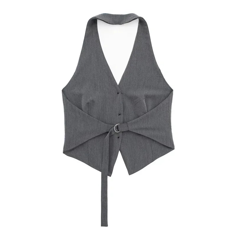 Gray vest with a belt on a white background