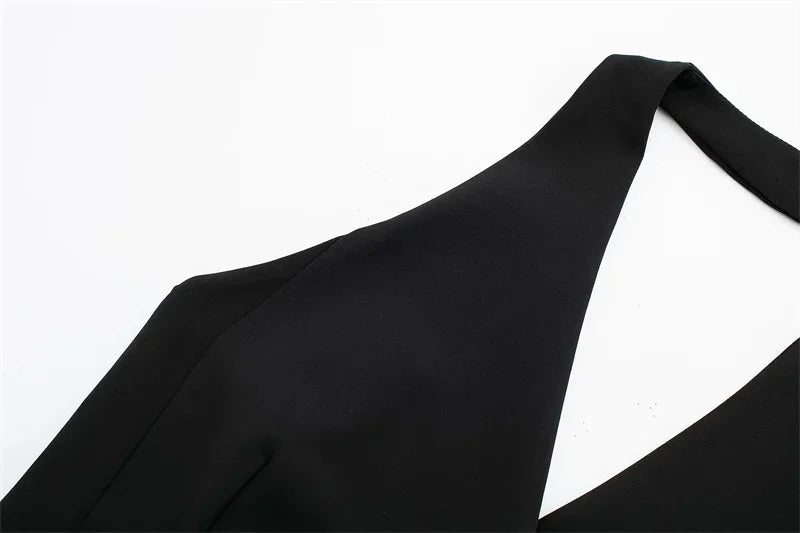 Black fabric with a V-neckline on a white background