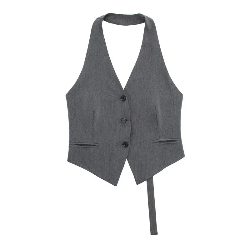Gray vest with buttons on a white background