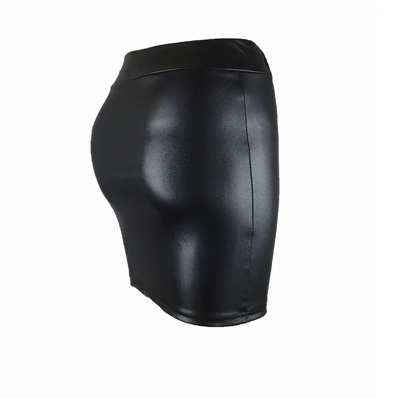 Black leather shorts on a white background